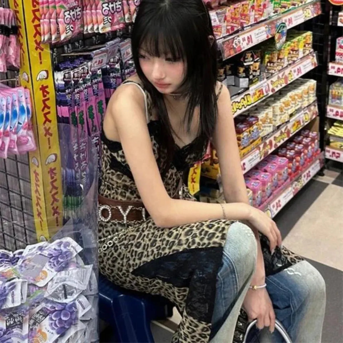 Animal Pattern Y2K Lace Trim Slip Dress - All Dresses - Dresses - 3