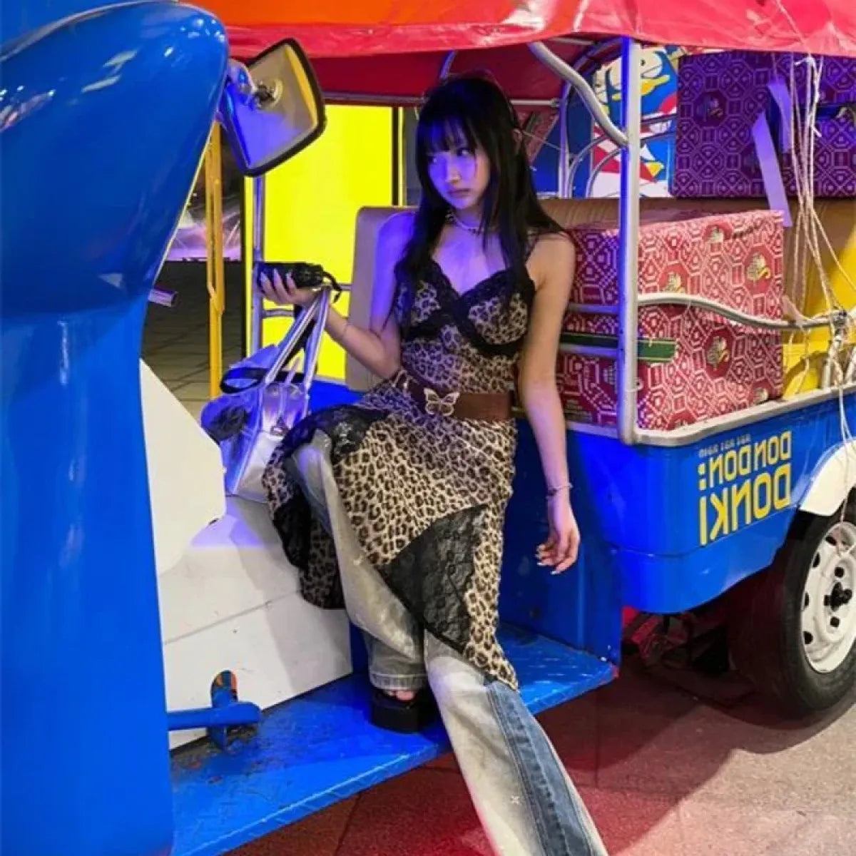 Animal Pattern Y2K Lace Trim Slip Dress - All Dresses - Dresses - 4