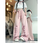 Y2K Pink Lace-Up Bow Wide Leg Pants - Bottoms - Pants - 2