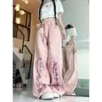 Y2K Pink Lace-Up Bow Wide Leg Pants - Bottoms - Pants - 5