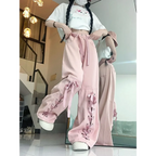 Y2K Pink Lace-Up Bow Wide Leg Pants - Bottoms - Pants - 6