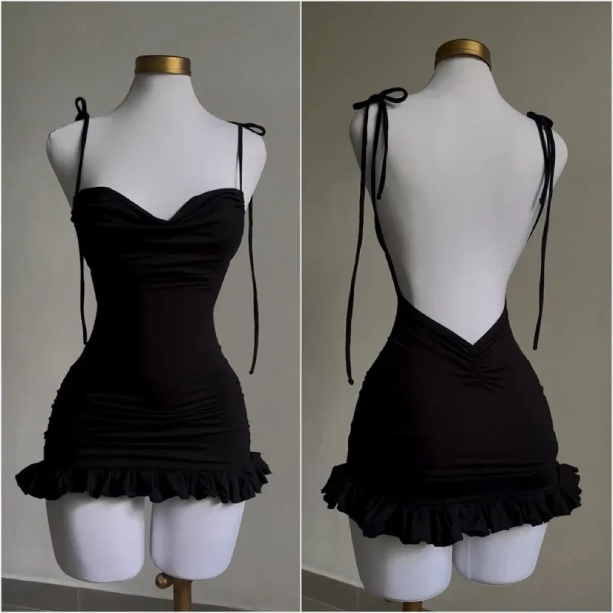 Y2K Lace-Up Open Back Mini Dress - Sexy Slim Fit Skirt - All Dresses - Sleeveless - Off-Shoulder - Dresses - 1