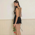 Y2K Lace-Up Open Back Mini Dress - Sexy Slim Fit Skirt - All Dresses - Sleeveless - Off-Shoulder - Dresses - 10
