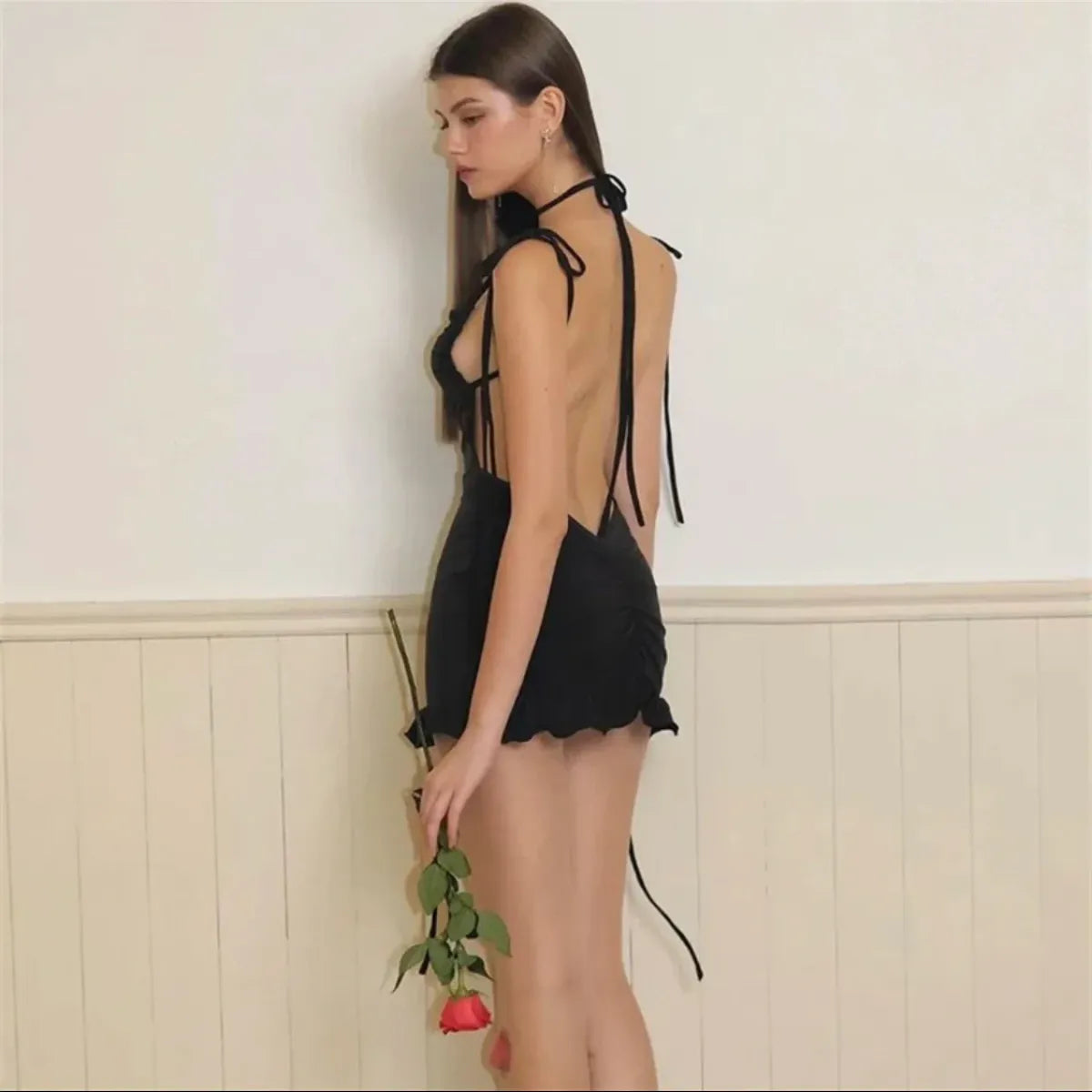 Y2K Lace-Up Open Back Mini Dress - Sexy Slim Fit Skirt - All Dresses - Sleeveless - Off-Shoulder - Dresses - 10