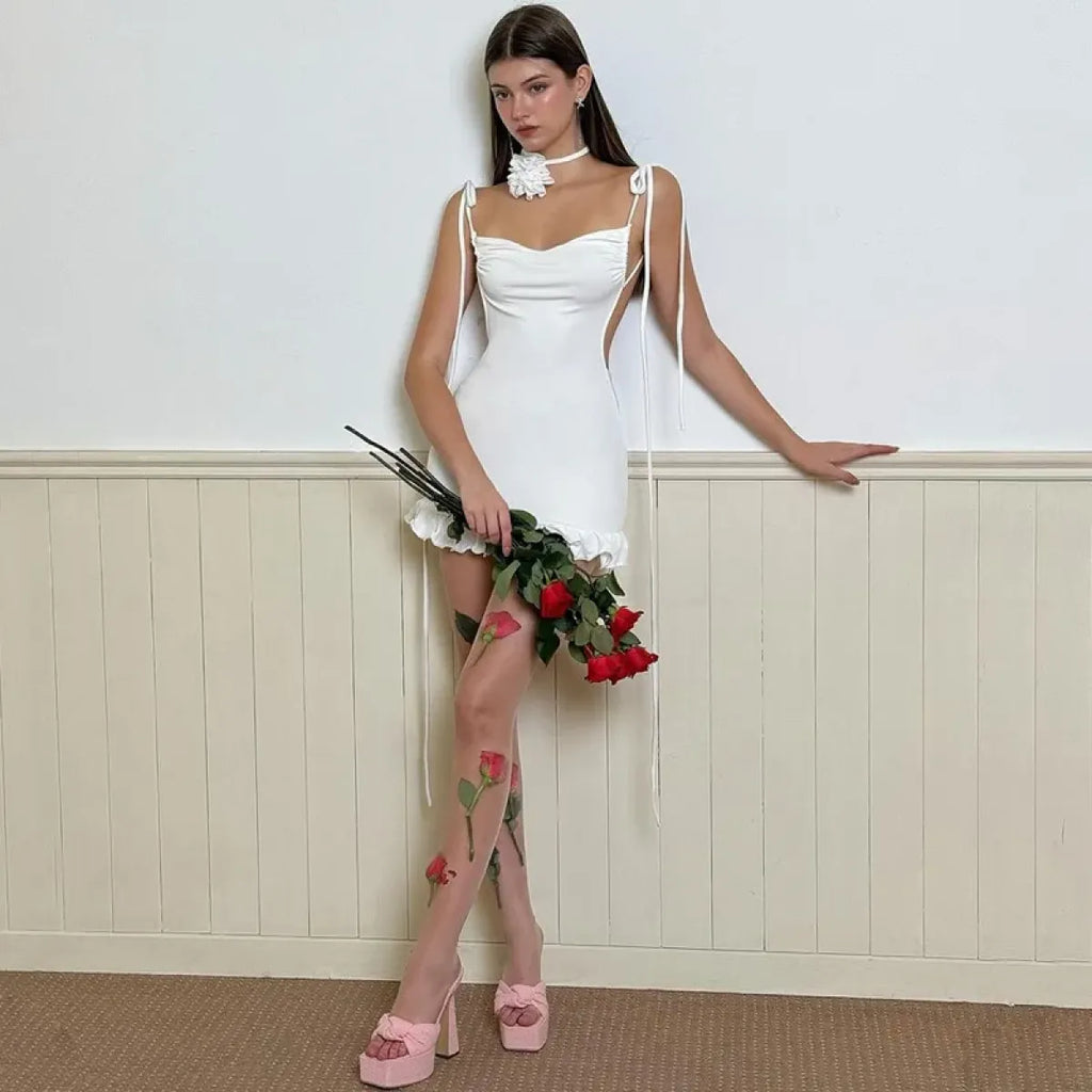 Y2K Lace-Up Open Back Mini Dress - Sexy Slim Fit Skirt - All Dresses - Sleeveless - Off-Shoulder - Dresses - 15