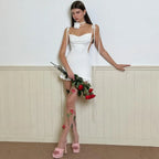 Y2K Lace-Up Open Back Mini Dress - Sexy Slim Fit Skirt - All Dresses - Sleeveless - Off-Shoulder - Dresses - 15