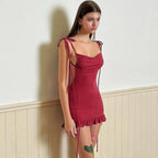 Y2K Lace-Up Open Back Mini Dress - Sexy Slim Fit Skirt - All Dresses - Sleeveless - Off-Shoulder - Dresses - 18