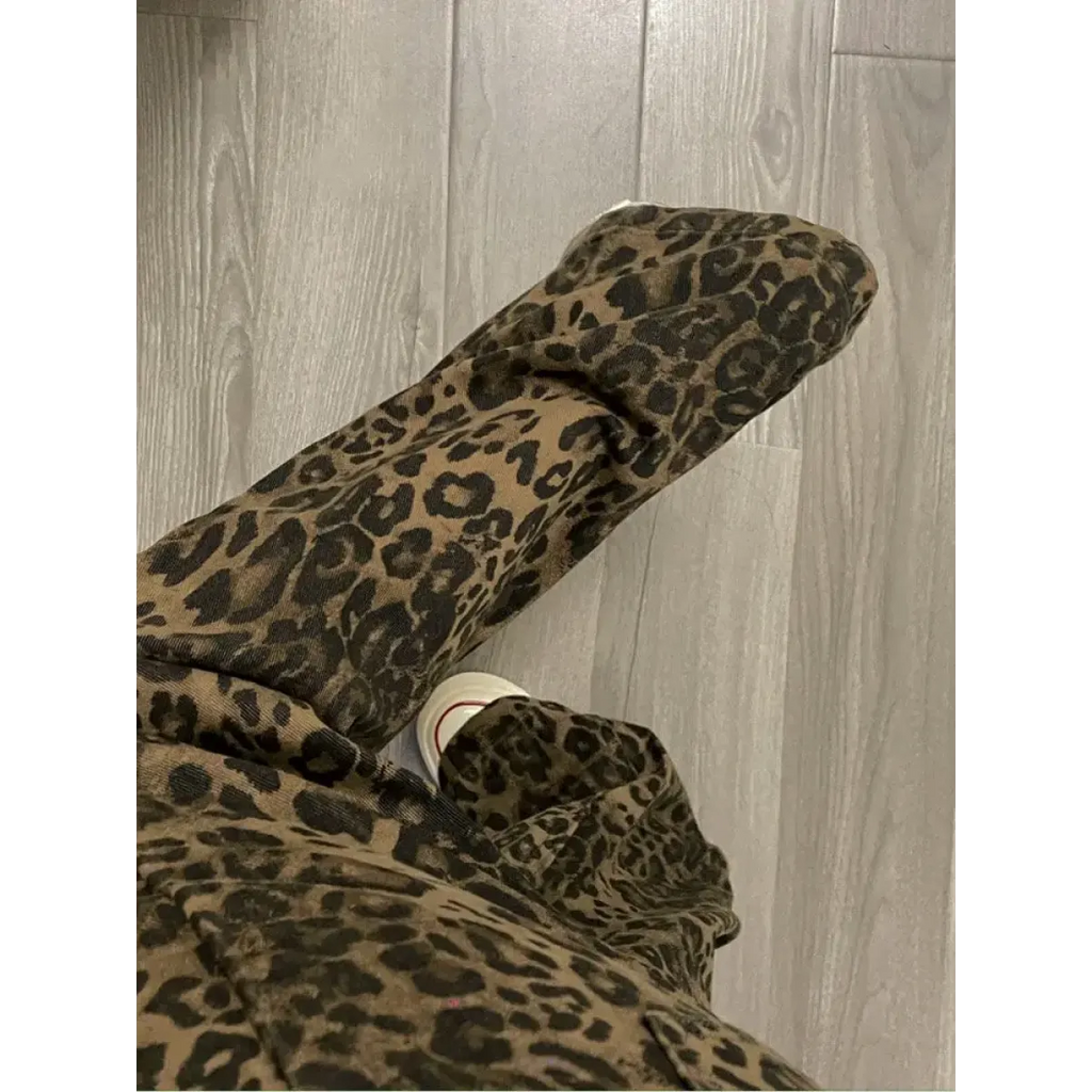 Y2K Leopard Print Wide Leg Denim Jeans - Bottoms - Jeans - 5