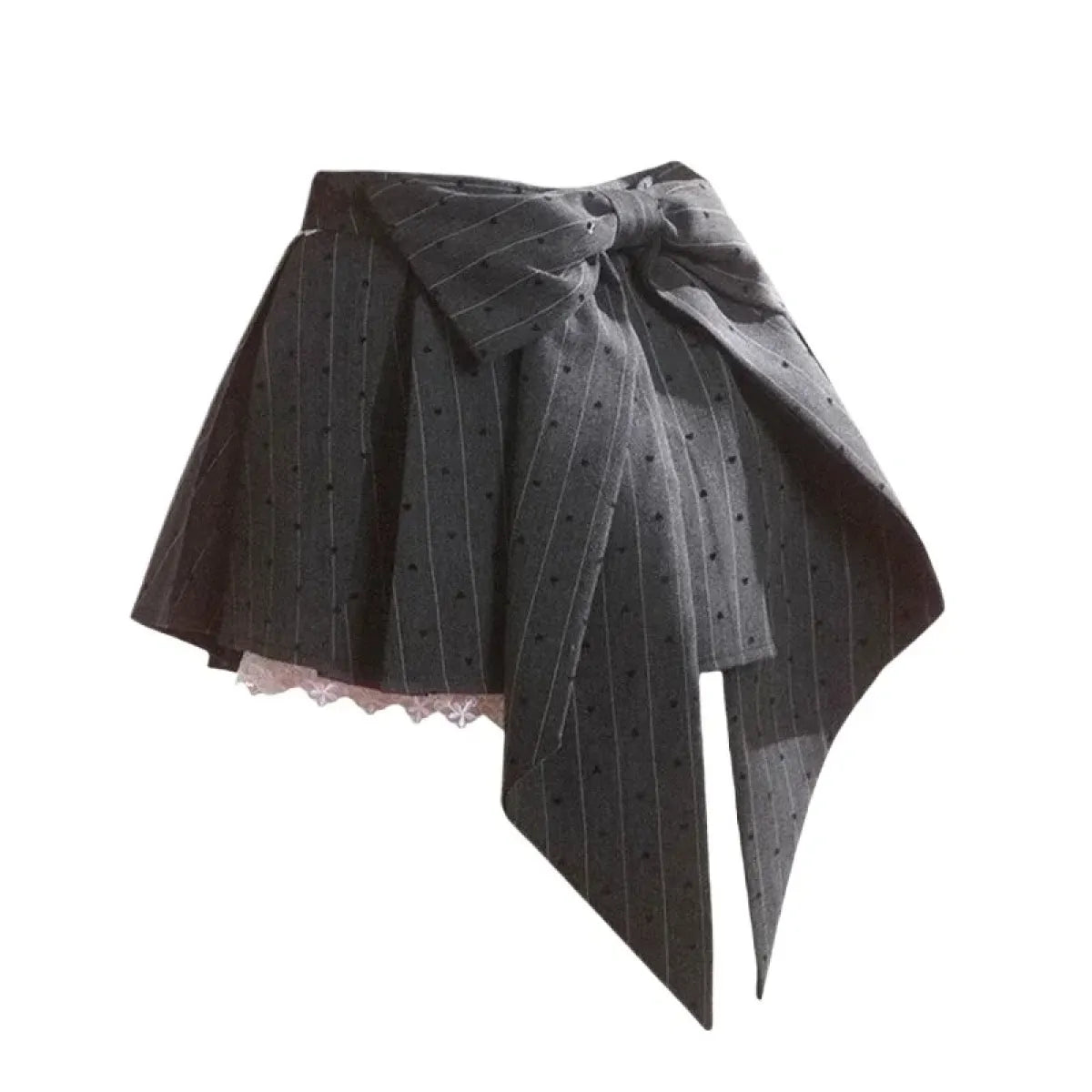 Pleated Mini Skirt – Y2K Lolita Bow Lace Patchwork - Bottoms - Short - Round - Skirts - 1