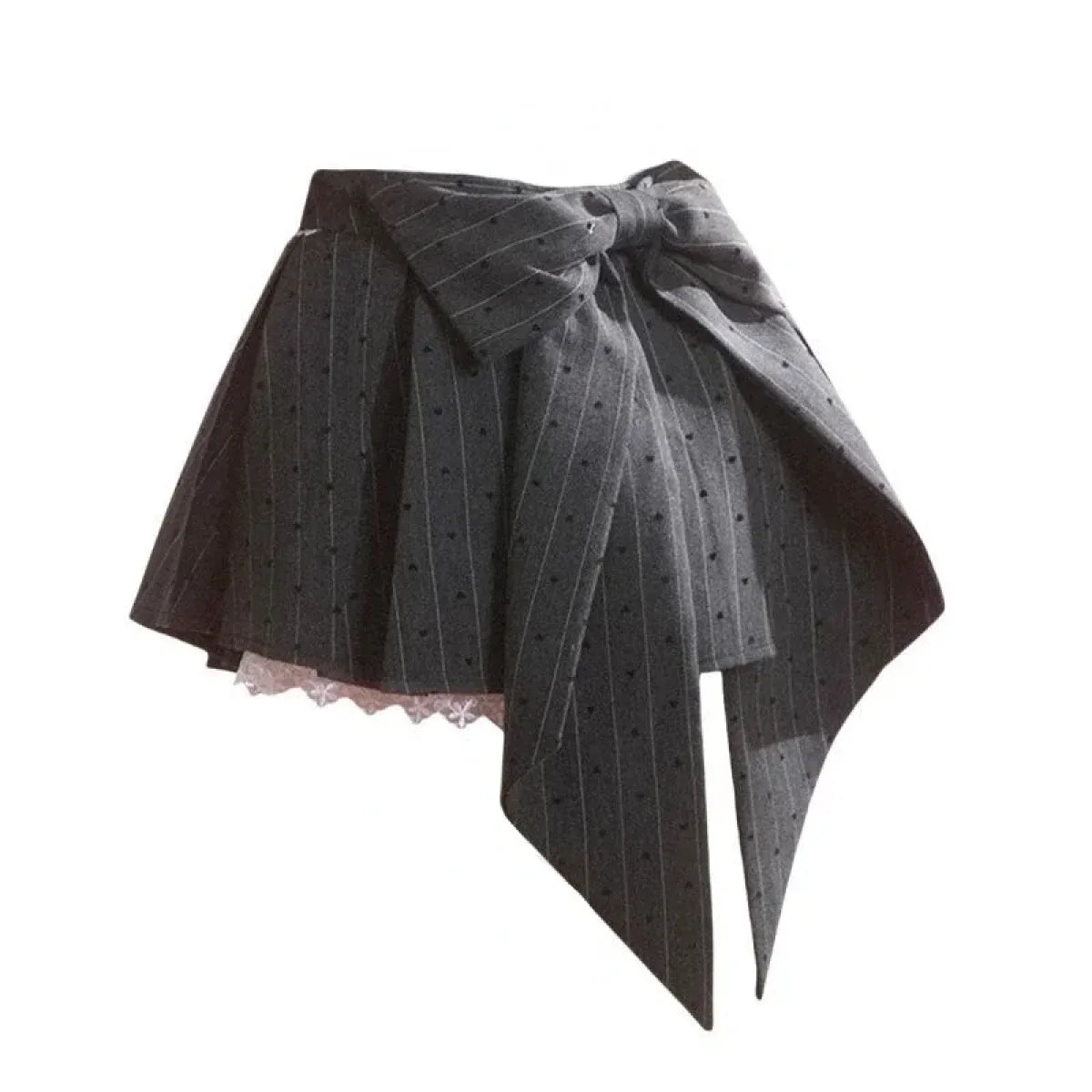 Pleated Mini Skirt – Y2K Lolita Bow Lace Patchwork - Bottoms - Short - Round - Skirts - 7