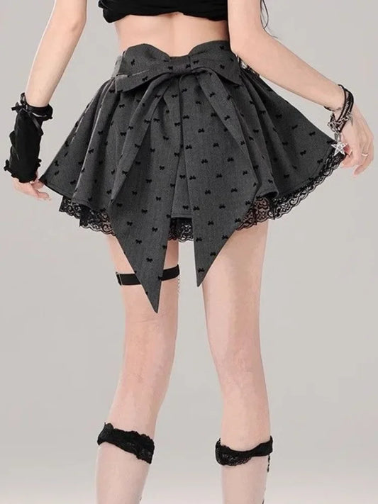 Bow Pleated Mini Skirt – Y2K Lolita Lace Cutecore - Black / S - Bottoms - 2025 - 6 - Worldwide Shipping