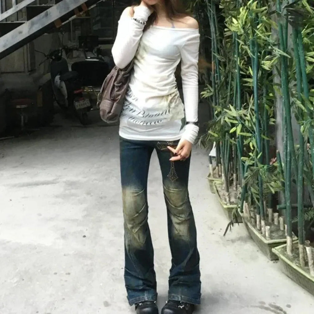 Y2K Off Shoulder Floral Long Sleeve Top - Women’s Clothing & Accessories - Tops - 4