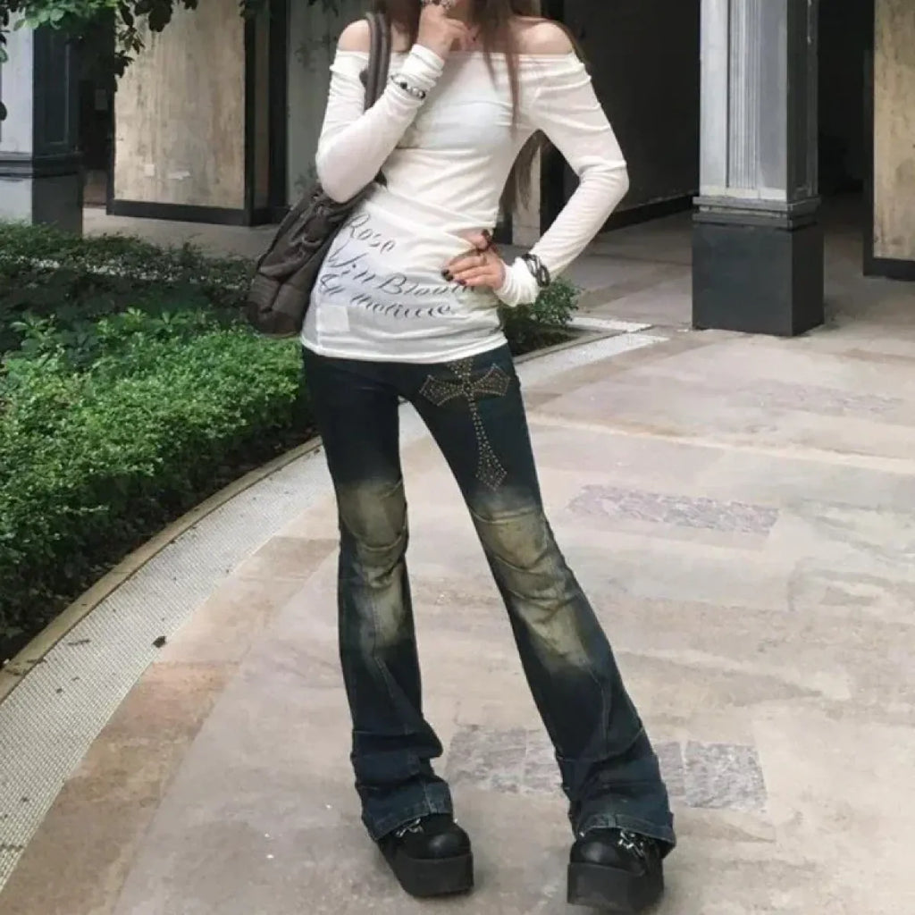 Y2K Off Shoulder Floral Long Sleeve Top - Women’s Clothing & Accessories - Tops - 5