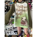 Y2K Skull Faux Layered Harajuku Long Sleeve Tee - T-Shirts - T-Shirt - 2