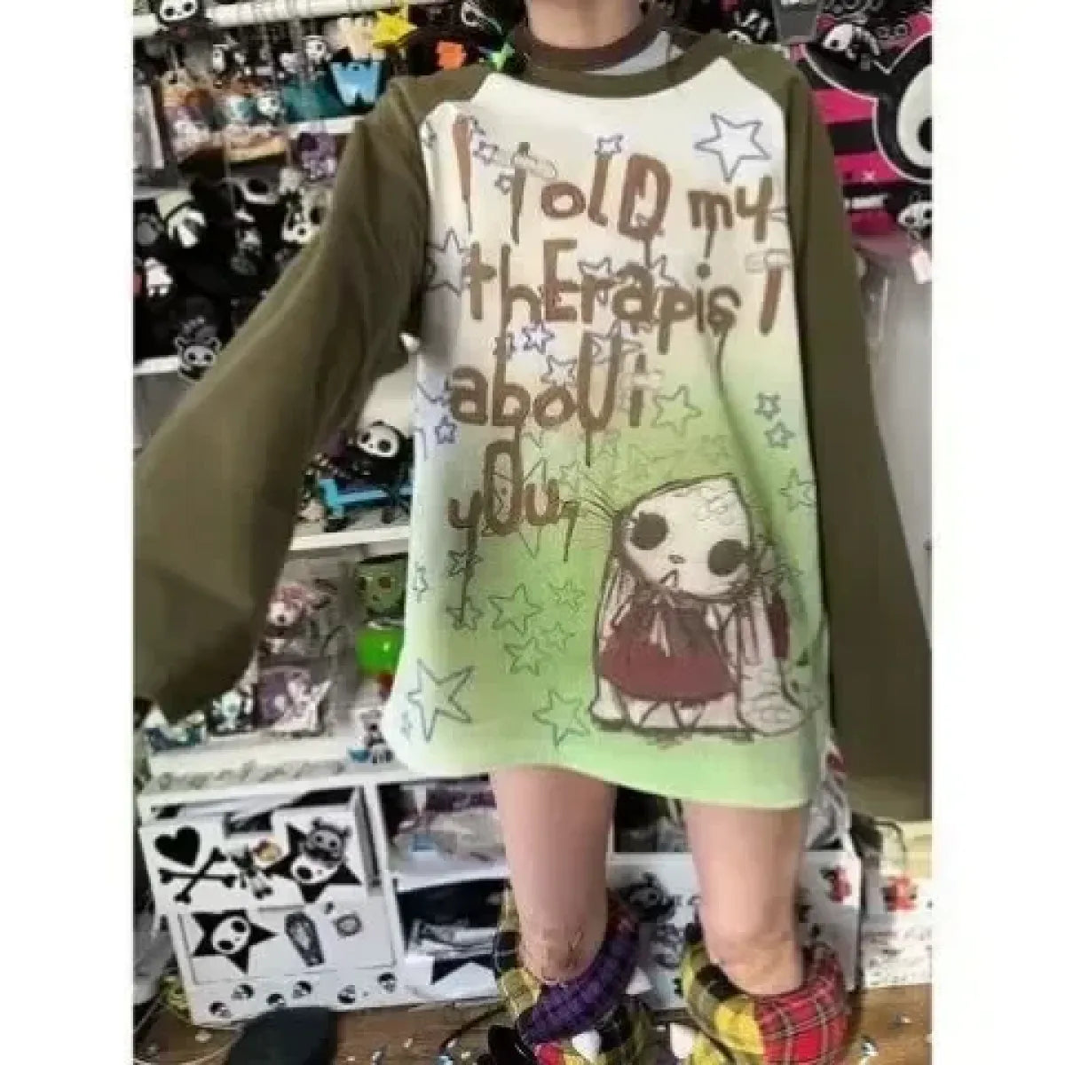 Y2K Skull Faux Layered Harajuku Long Sleeve Tee - T-Shirts - T-Shirt - 2