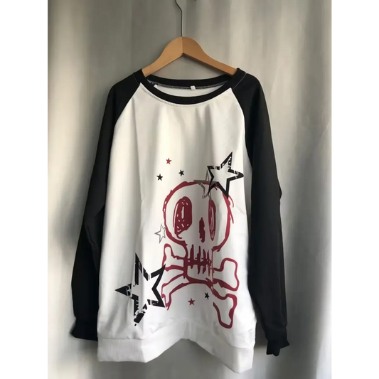 Y2K Skull Faux Layered Harajuku Long Sleeve Tee - T-Shirts - T-Shirt - 3