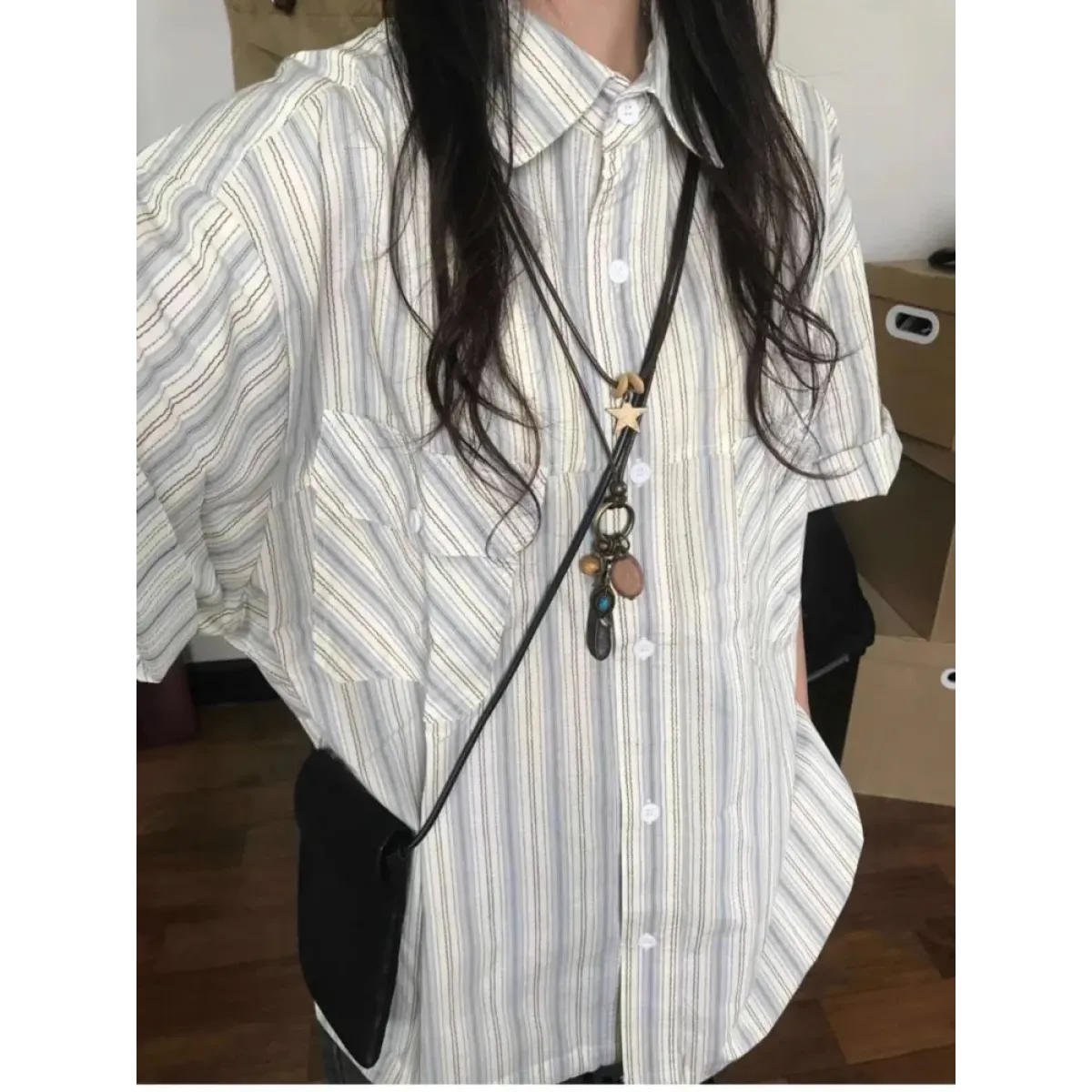 Y2K Striped Loose Fit Button-Up Shirt - T-Shirts - Button-Up Shirt - 2