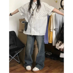 Y2K Striped Loose Fit Button-Up Shirt - T-Shirts - Button-Up Shirt - 3