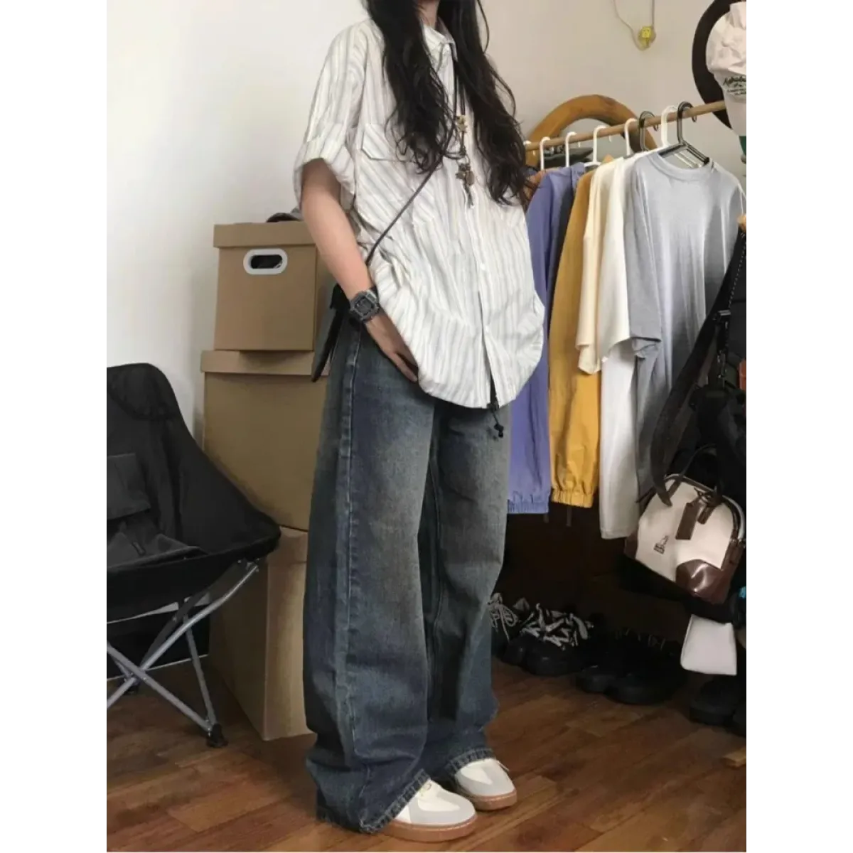 Y2K Striped Loose Fit Button-Up Shirt - T-Shirts - Button-Up Shirt - 4