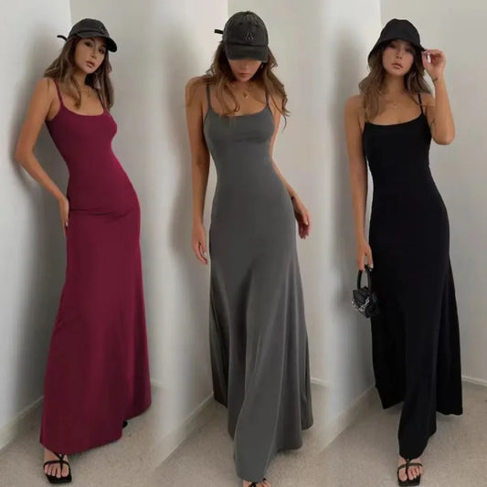 Y2K Backless Bodycon Maxi Sundress - All Dresses - Maxi Dress - 1