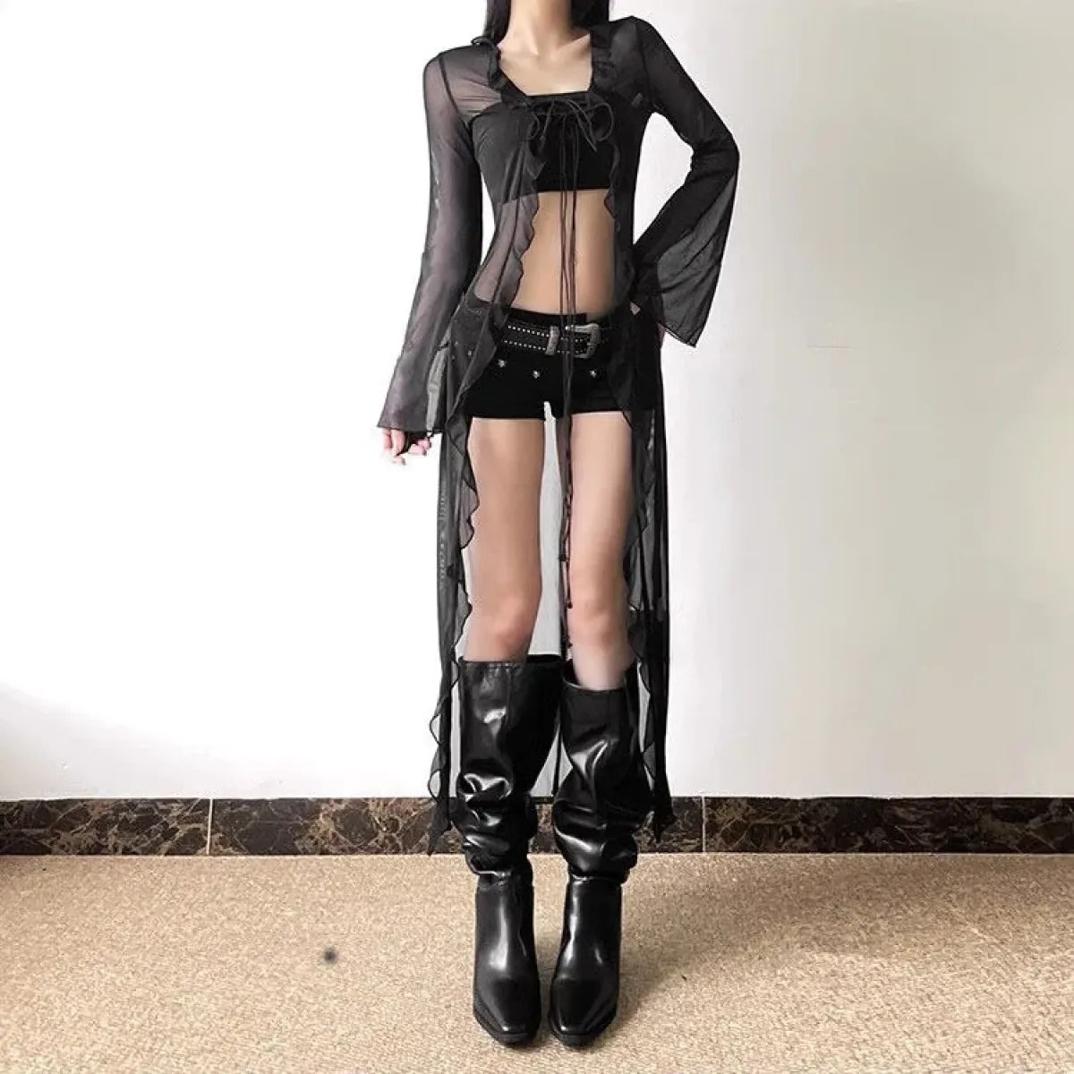 Y2K Sheer Ruffle Mesh Cardigan Top - Women’s Clothing & Accessories - Blouse - 2