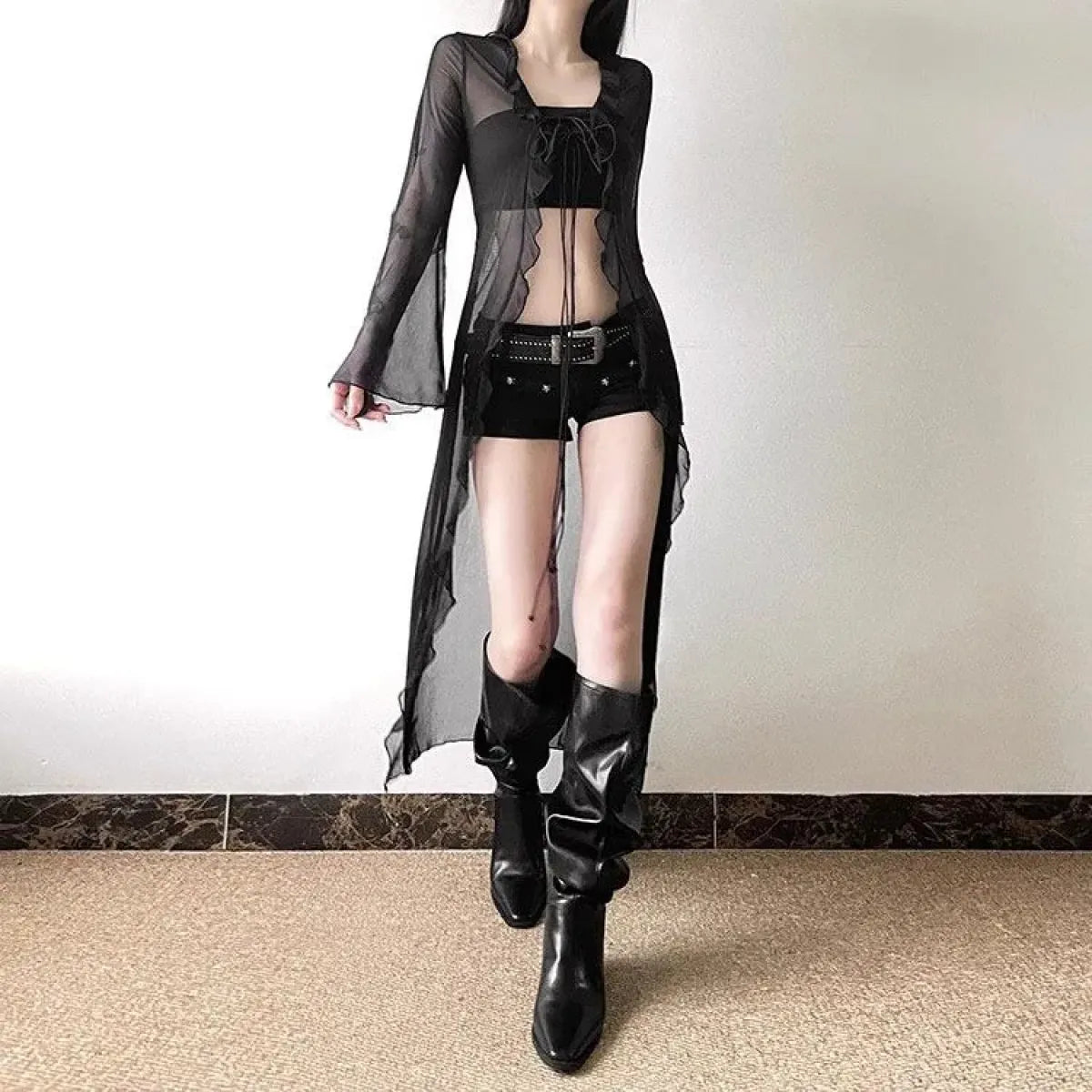 Y2K Sheer Ruffle Mesh Cardigan Top - Women’s Clothing & Accessories - Blouse - 3