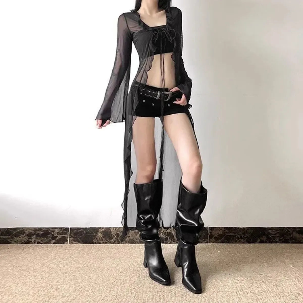 Y2K Sheer Ruffle Mesh Cardigan Top - Women’s Clothing & Accessories - Blouse - 5