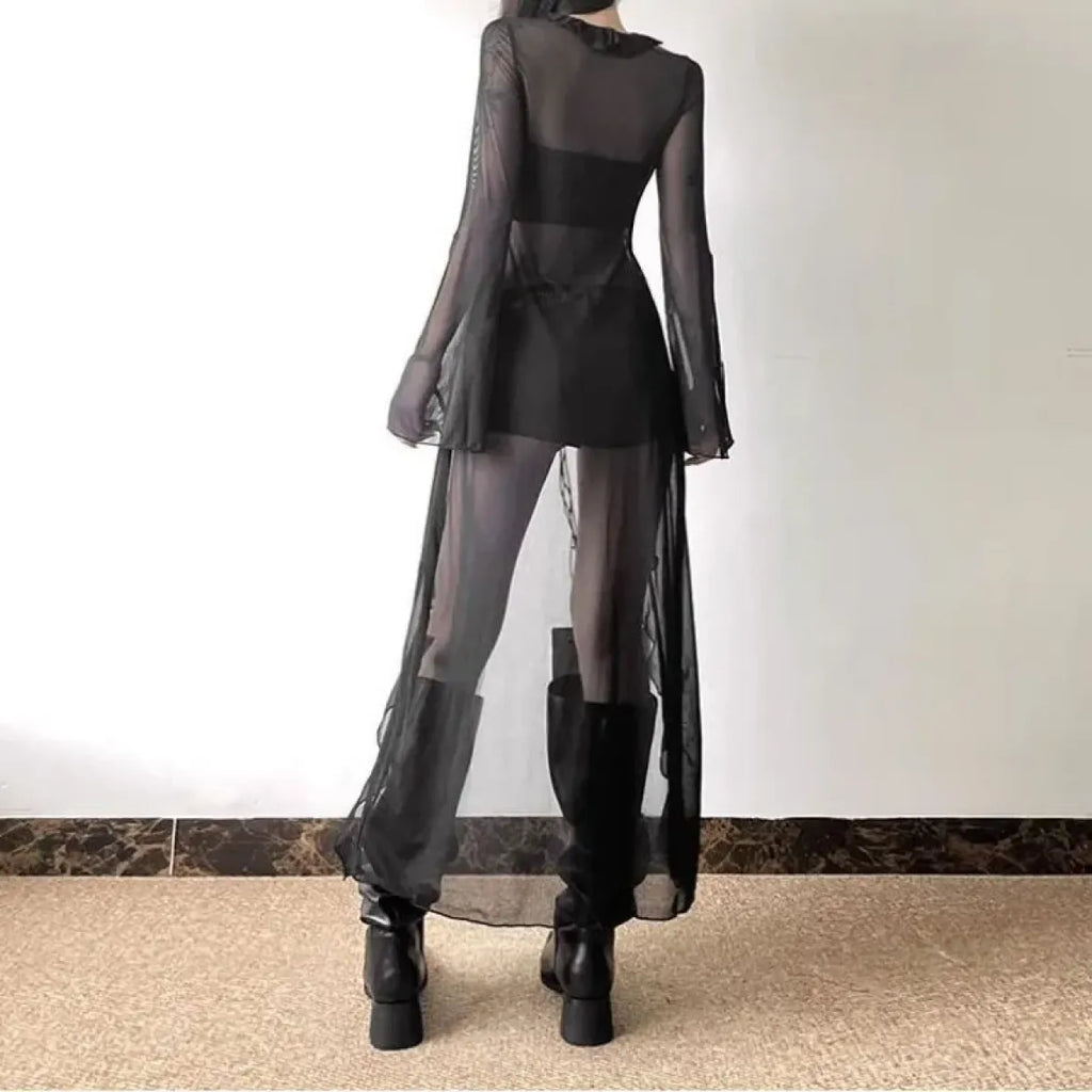 Y2K Sheer Ruffle Mesh Cardigan Top - Women’s Clothing & Accessories - Blouse - 6