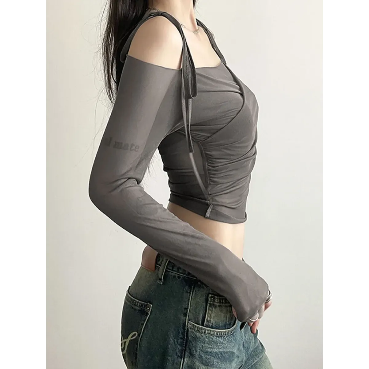 Y2K Off Shoulder Mesh Crop Top - Women’s Clothing & Accessories - Crop Tops - 3