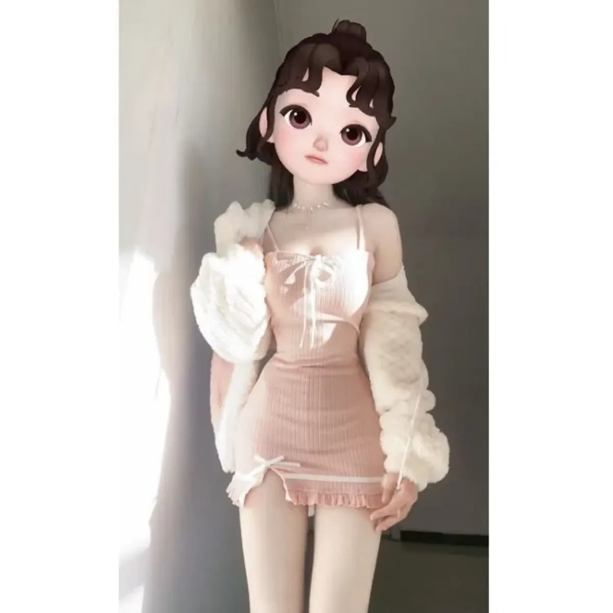 Y2K Fuzzy Cardigan & Bodycon Split Dress Set - All Dresses - Sets / Co-ords - 2