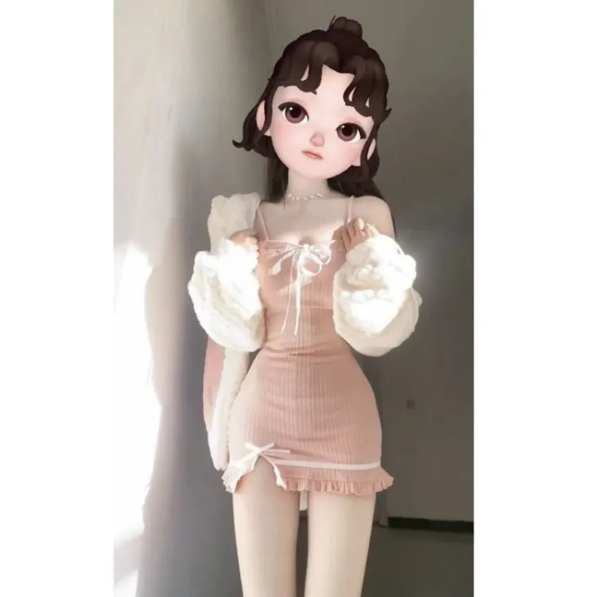 Y2K Fuzzy Cardigan & Bodycon Split Dress Set - All Dresses - Sets / Co-ords - 3