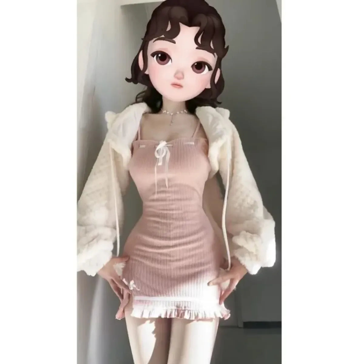 Y2K Fuzzy Cardigan & Bodycon Split Dress Set - All Dresses - Sets / Co-ords - 4