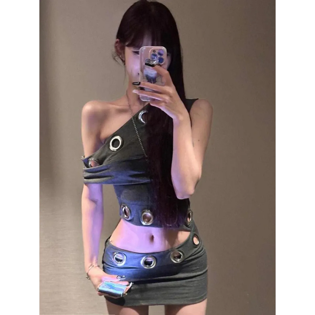 Y2K Grommet Cutout Mini Dress - All Dresses - Mini Dress - 1