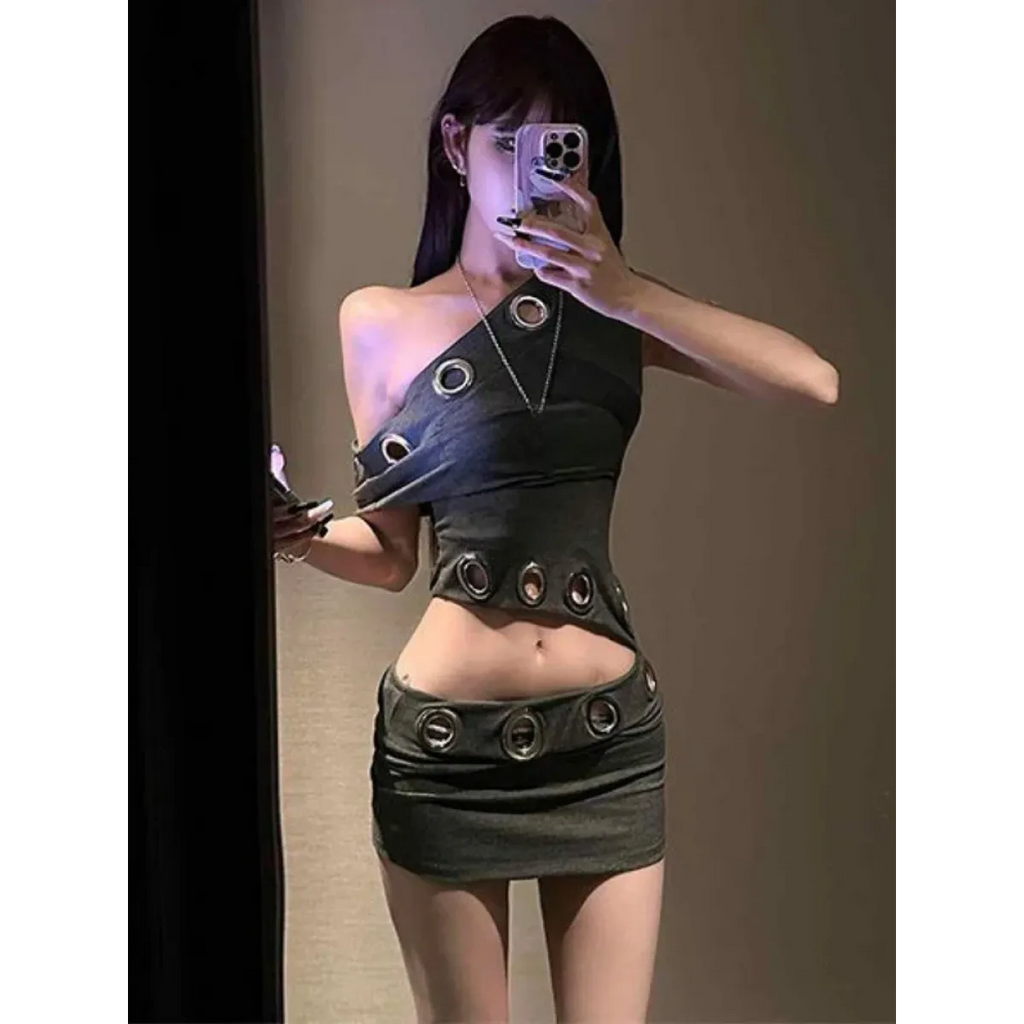 Y2K Grommet Cutout Mini Dress - All Dresses - Mini Dress - 2