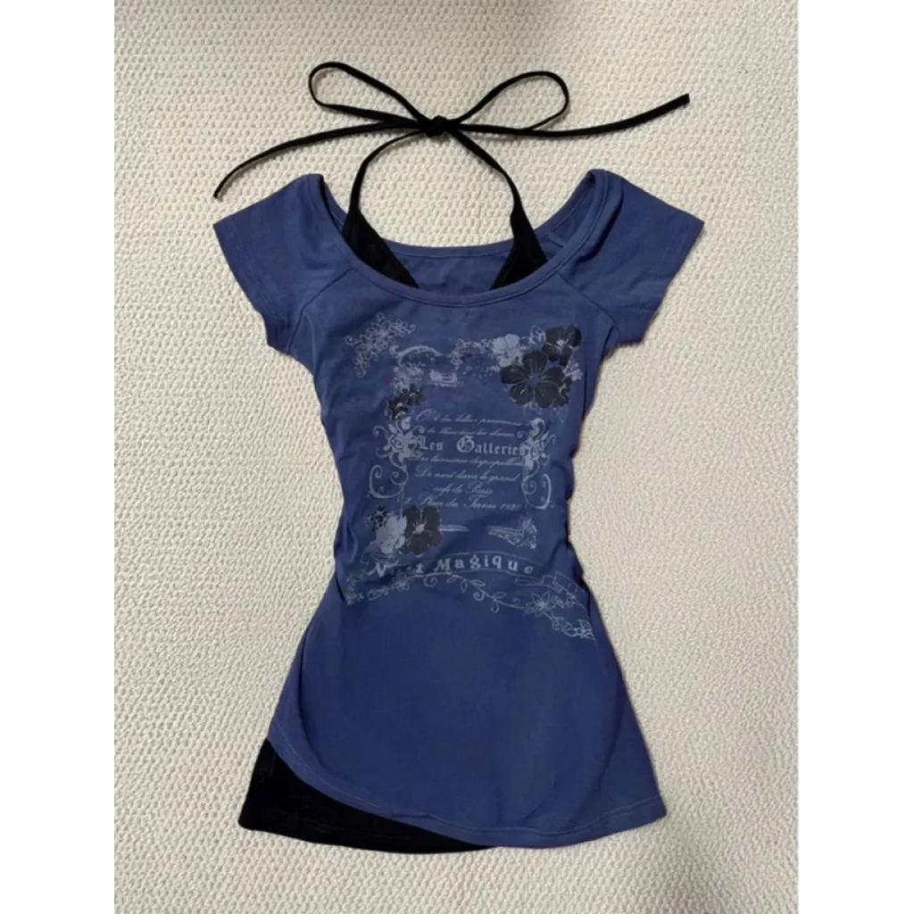 Y2K Grunge Halter Layered Mini Dress - All Dresses - Mini Dress - 1