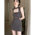 Y2K Hollow Out Knit Halter Mini Dress - All Dresses - Mini Dress - 1