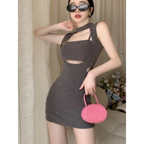 Y2K Hollow Out Knit Halter Mini Dress - All Dresses - Mini Dress - 2