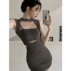 Y2K Hollow Out Knit Halter Mini Dress - All Dresses - Mini Dress - 3