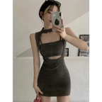 Y2K Hollow Out Knit Halter Mini Dress - All Dresses - Mini Dress - 5
