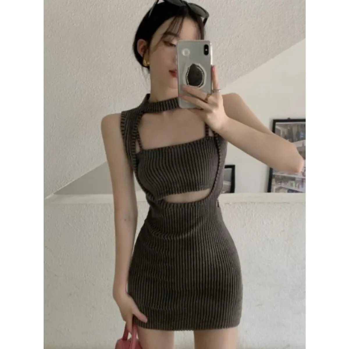 Y2K Hollow Out Knit Halter Mini Dress - All Dresses - Mini Dress - 5