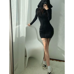 Y2K Hooded Slim Mini Dress - All Dresses - Mini Dress - 2