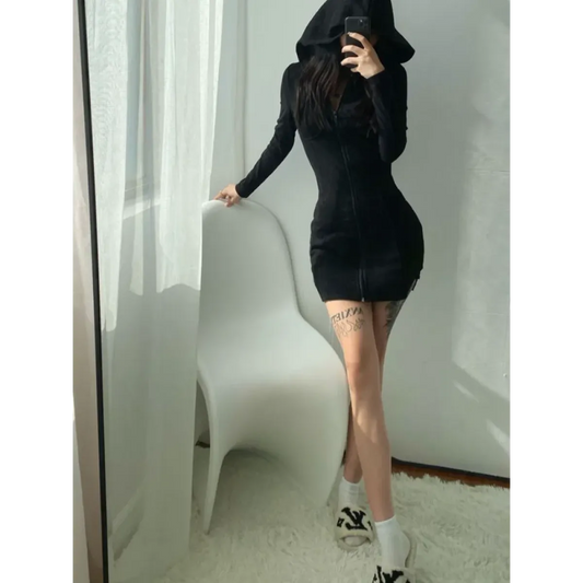 Y2K Hooded Slim Mini Dress - All Dresses - Mini Dress - 2