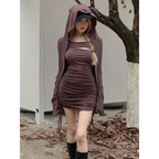 Y2K Hooded Cropped Top & Ruched Mini Dress Set - All Dresses - Sets / Co-ords - 7