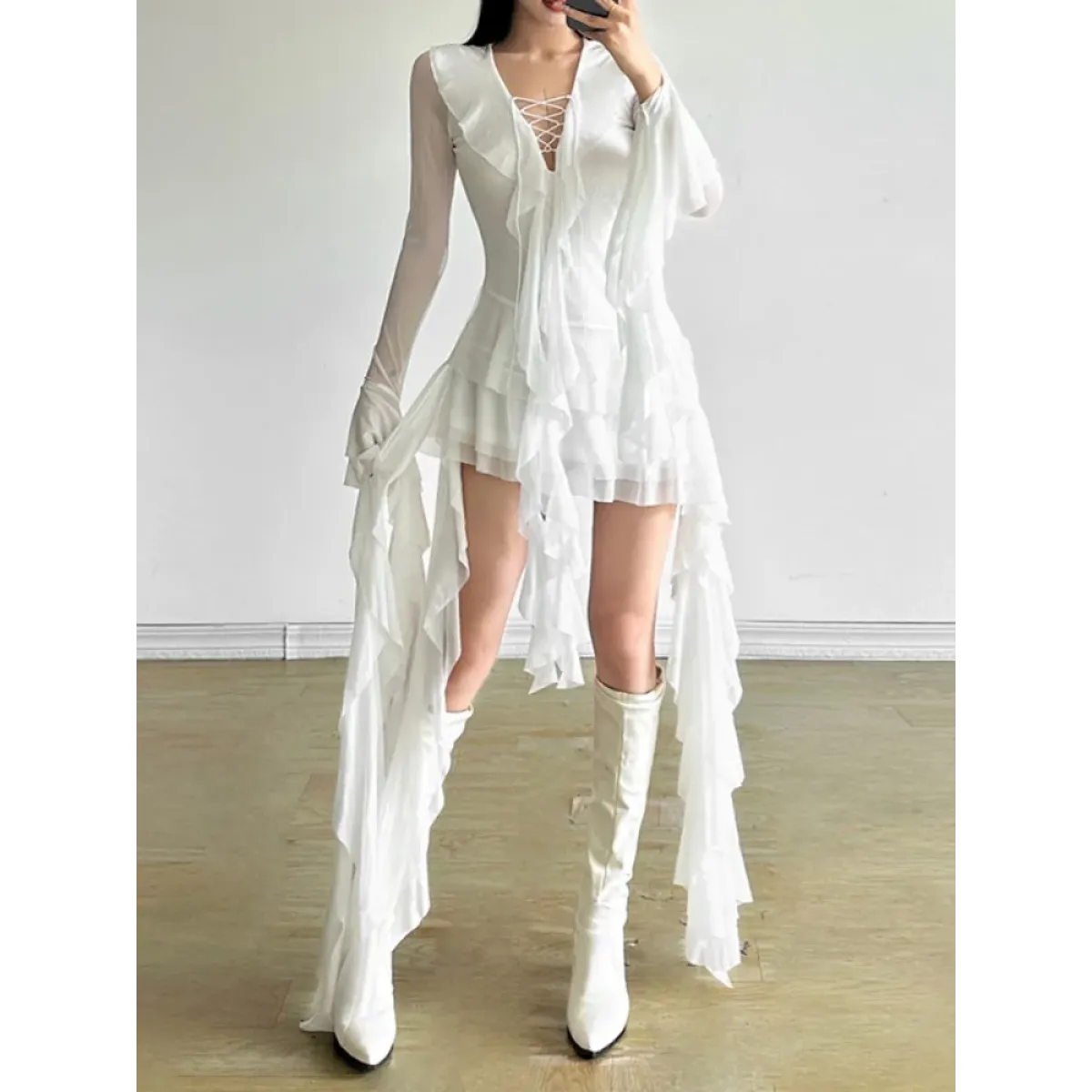 Y2K Ruffled Bandage Gauze Mini Dress - All Dresses - Mini Dress - 5