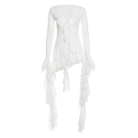 Y2K Ruffled Bandage Gauze Mini Dress - All Dresses - Mini Dress - 7