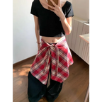 Y2K Irregular Plaid Lace-Up Mini Skirt - Bottoms - Skirts - 1