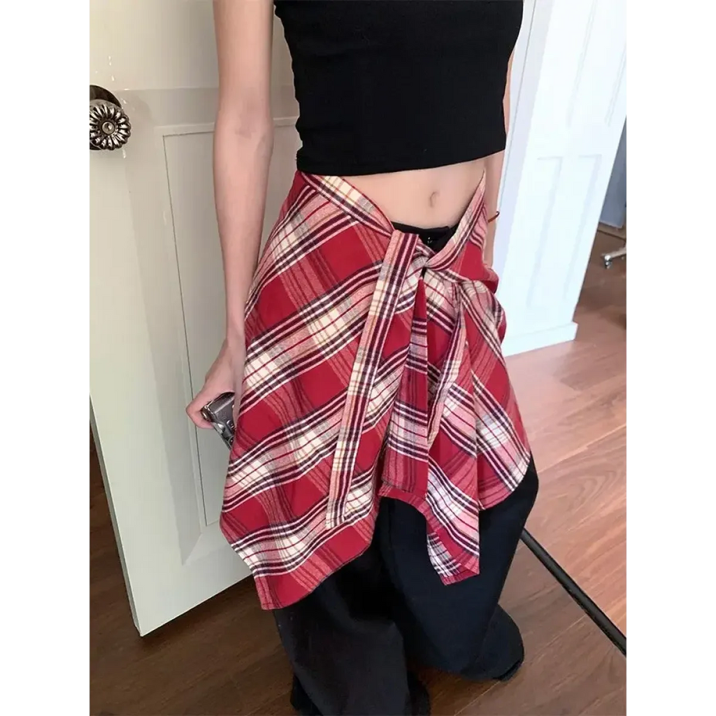 Y2K Irregular Plaid Lace-Up Mini Skirt - Bottoms - Skirts - 2