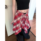Y2K Irregular Plaid Lace-Up Mini Skirt - Bottoms - Skirts - 2