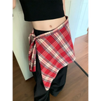Y2K Irregular Plaid Lace-Up Mini Skirt - Bottoms - Skirts - 3