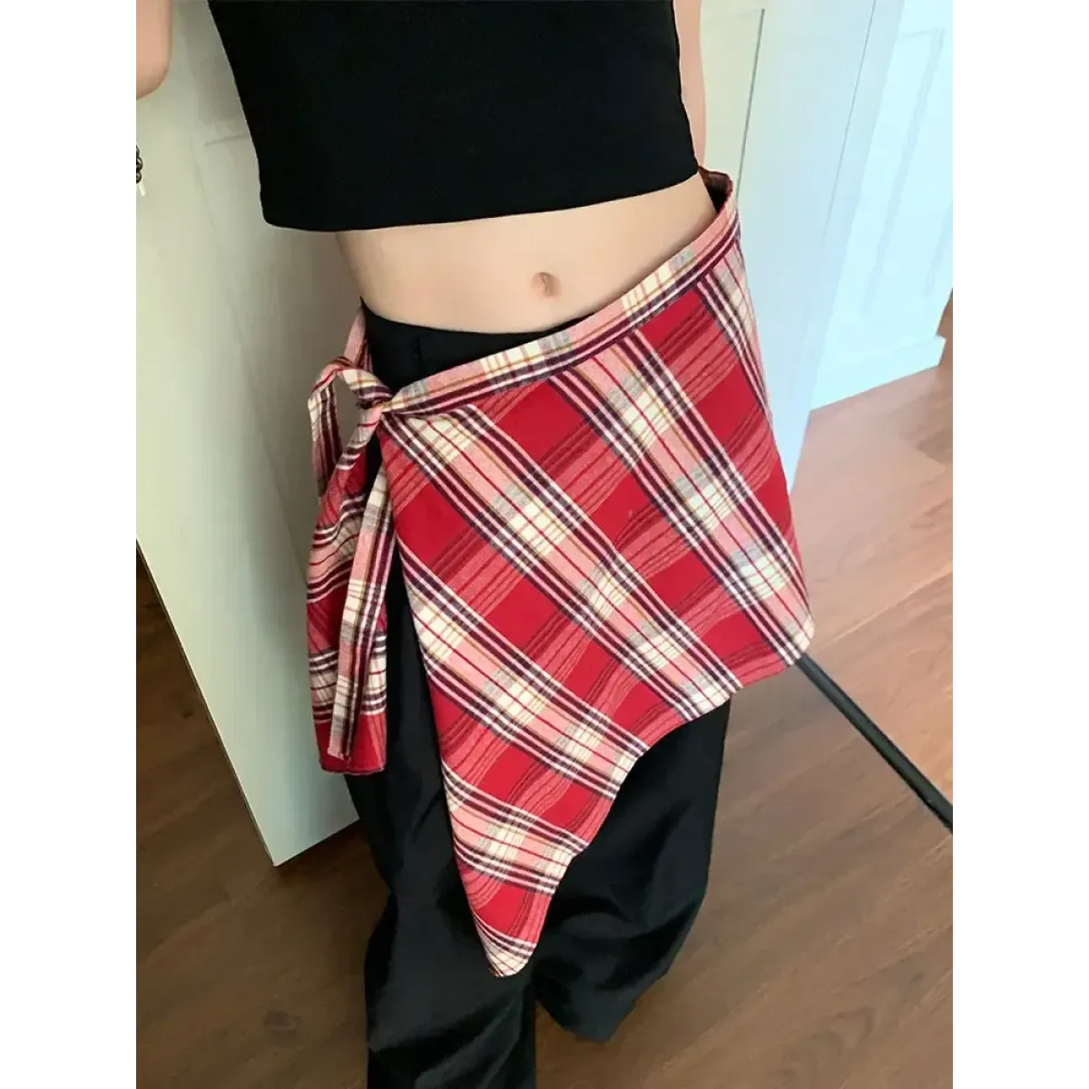 Y2K Irregular Plaid Lace-Up Mini Skirt - Bottoms - Skirts - 3